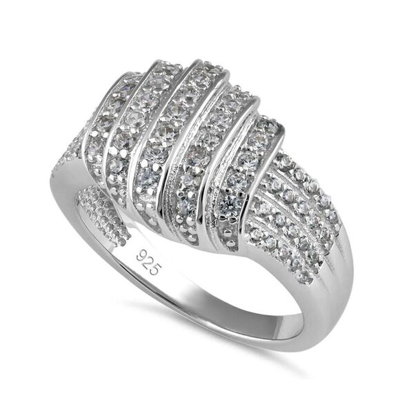 Solid Sterling Silver Elegant CZ Pave Ring New - Picture 1 of 5
